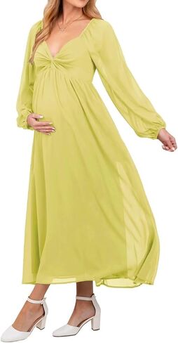 Chiffon V Neck Maternity Dresses for Baby Shower Long Puffy Sleeve Fall Pregnancy Photoshoot Dress for Women in Saudi Arabia