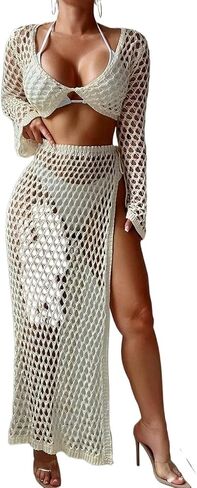 swimsuit coverup for women Beach Hollow Out Knit Cover-Up Set, Summer in Saudi Arabia