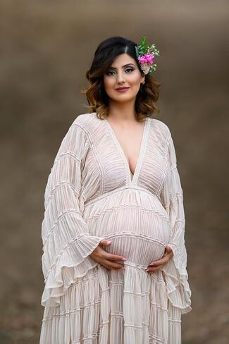 فساتين أمومة فضفاضة للنساء طويلة الأكمام تول أردية أنيقة طبقات الحمل in Saudi Arabia