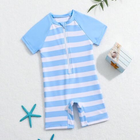 Baby Swimsuit Boy Infant One Piece Rash Guard Bathing Suit Short Sleeve Zipper Toddler Boys Beach Swimwear in Kuwait