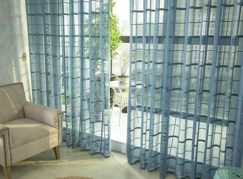 Linen Sheer Curtains Window Treatments Rod Pocket for Living Room Bedroom Lace Screen Fabric Korean Plaid Jacquard (2 Panels, W 54 x L 63 inch, Yellow) in Kuwait