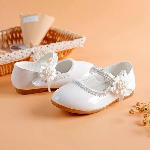 Toddler School Shoes Girls Mary Jane Dress Shoes with Flower Slip-On Casual Ballerina Flats for Wedding, Party in Saudi Arabia