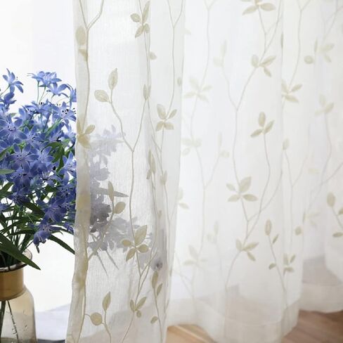 Linen Sheer Curtains Window Treatments Rod Pocket for Living Room Bedroom Simple Modern American Pastoral (2 Panels, W 100 x L 84 inch, Grey) in Kuwait