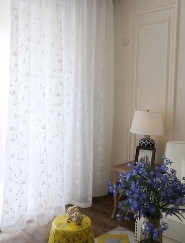 Linen Sheer Curtains Window Treatments Rod Pocket for Living Room Bedroom Simple Modern American Pastoral (2 Panels, W 100 x L 84 inch, Grey) in Kuwait