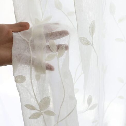 Linen Sheer Curtains Window Treatments Rod Pocket for Living Room Bedroom Simple Modern American Pastoral (2 Panels, W 100 x L 84 inch, Grey) in Kuwait