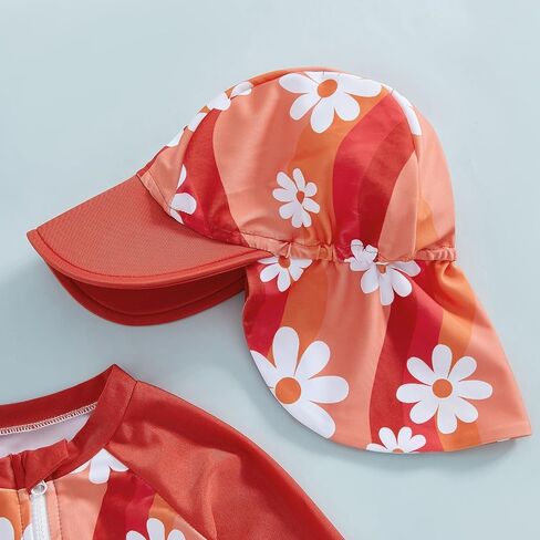 Toddler Girls Beach Swimwear Long Sleeve Floral/Tropical Tree Print Zip Up Bathing Suits with Hat Baby Swimsuit in Saudi Arabia