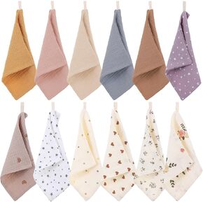 12Pcs Baby Muslin Washcloths for Unisex Cotton Wash Cloth Set for Baby Face Body Absorbent Comfy Soft Towels Set Unisex Face Towel for Newborn Infants Kids Girls Boys