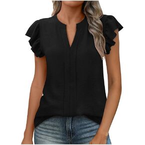 Womens Ruffle Short Sleeve Blouses Ressy Elegant Trendy Summer Tops Trendy Casual Shirts Soft Clothes Tshirts