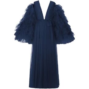 Women's Tulle Bathrobe Puff Sleeves Maternity Photoshoot Robe V Neck Bride Robe Long Lingerie Cover Up