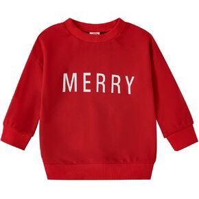 Girls Undershirts 2t Children's Kids Toddler Christmas Letters Long Sleeve Sweartershirt Christmas Top Toddler Tops
