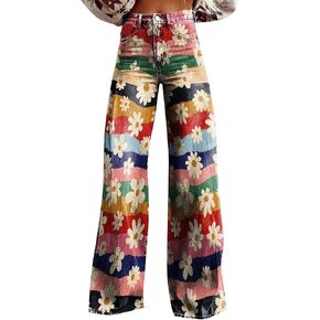 Baggy Pant for Women 2025 Summer Fashion Wide Leg Sweatpant Jeans Print Denim Vintage Pant 90s Y2K Streetwear