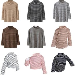 Toddler Boys Girls Thermal Tops Kids Winter Undershirt Stripe Turtleneck BaseLong Sleeve T Shirts