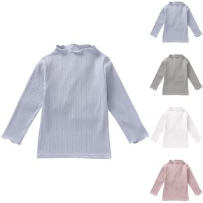 Kids Boys Girls Turtleneck Underwear Tops Basic Solid Color Long Sleeve T-Shirts Undershirts Spring Fall