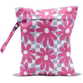 Wet Bag for Swimsuit Pool Travel Baby Cloth Diapers Dirty Yoga Gym Clothes Beach Bags Summer Gifts for Women Men Beach Vacation Essentials Flower Checker Waterproof Wet Dry Bag Travel Laundry Bags