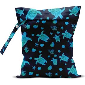 Waterproof Wet Bag for Swimsuit, Travel Beach Wet Dry Bag, Hidden Zipper Reusable Starfish Baby turtle Wet Bags, for Travel Beach Wet Swimsuits Toiletries Diapers Dirty Gym Clothes Laundry Bag