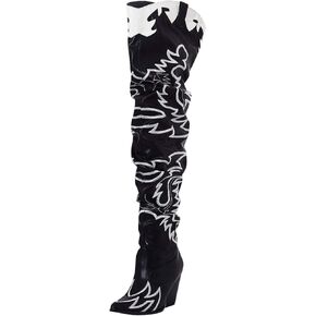 Cape Robbin Women's Over the Knee Western Cowboy Boots with Chunky Block Heels Fashion Cowgirl Dress Booties (KELSEY-21) - Black Size 9