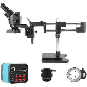 Microscope Kit 3.5X-90X 180X Simul Focal Black Trinocular Microscope Double Boom Stand 37MP HDMI Digital Camera for Phone PCB Repair Soldering Microscope Lens Adapters