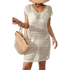 Women Swimsuit Cover Up Hollow Out Knit Cover-Up Dress