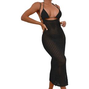 Women Swimsuit Cover Up Beach Hollow Out Backless Cover Up Dress Without Bikini