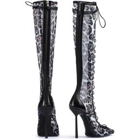 Lace Up Boots for Women Knee High Pointed-toe Heels Stiletto Summer Thigh High Boots Sexy Prom Pump Closed Toe