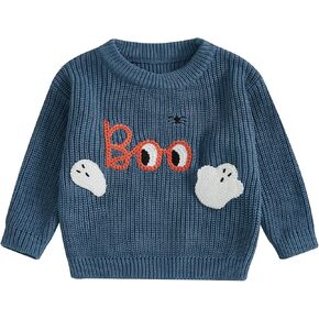 Baby Halloween Outfit Boy Girl Toddler Pumpkin Sweater Ghost Embroidery Knit Sweatshirt Tops Fall Winter Clothes