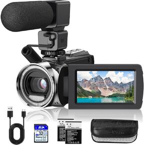 كاميرا فيديو كاميرا كاميرا كاميرا الفيديو FHD 1080p 36mp youtube vlogging camera recorder 3.0 بوصة 270 درجة شاشة 18x Zoom Zoom Camcorders مع الميكروفون وبطاقة SD 32 جيجابايت وبطاريتين (أزرق)