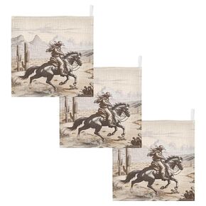 Westside Cowboy Baby Washcloths - 3 Pack Muslin Cotton Face Towels for Baby Newborn Girls and Boys - Soft and Absorbent - 11.8 Inch