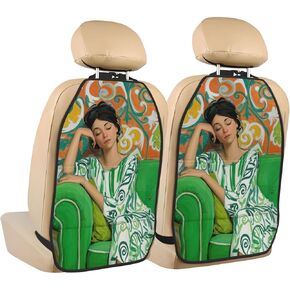 Minimal Woman Sleeping Modern Car Seat Back Kick Protectors,2 Pack Kick Mats with Storage Pockets for Vehicles to Protect from Dirt Mud Scratches