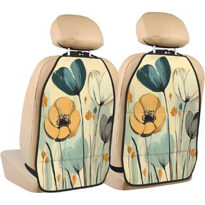 Botanical Soft Light Pastels Colors Car Seat Back Kick Protectors,2 Pack Kick Mats with Storage Pockets for Vehicles to Protect from Dirt Mud Scratches