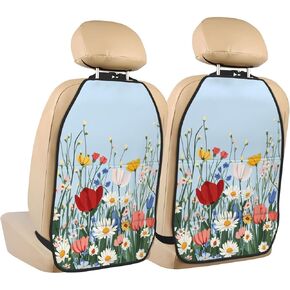 Wildflowers Daisies and Tulips Car Seat Back Kick Protectors,2 Pack Kick Mats with Storage Pockets for Vehicles to Protect from Dirt Mud Scratches