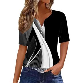 Ceboyel Womens Floral Print Summer Tops 2024 Dressy Causal Blouses Short Sleeve Henley Shirts Trendy Ladies Clothes