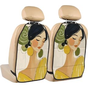 Minimal Woman Wavy Lines Organic Shapes Car Seat Back Kick Protectors,2 Pack Kick Mats with Storage Pockets for Vehicles to Protect from Dirt Mud Scratches
