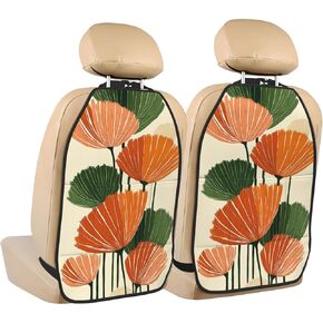 Flowers in Emerald Green Mid-Century Car Seat Back Kick Protectors,2 Pack Kick Mats with Storage Pockets for Vehicles to Protect from Dirt Mud Scratches