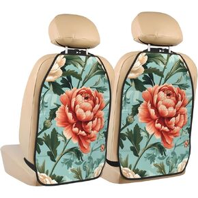 Vintage Flower Pattern Retro Car Seat Back Kick Protectors,2 Pack Kick Mats with Storage Pockets for Vehicles to Protect from Dirt Mud Scratches