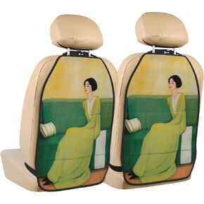 Woman On Couch in Emerald Green Car Seat Back Kick Protectors,2 Pack Kick Mats with Storage Pockets for Vehicles to Protect from Dirt Mud Scratches