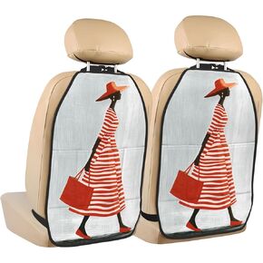 African Woman in Red White Stripes Car Seat Back Kick Protectors,2 Pack Kick Mats with Storage Pockets for Vehicles to Protect from Dirt Mud Scratches