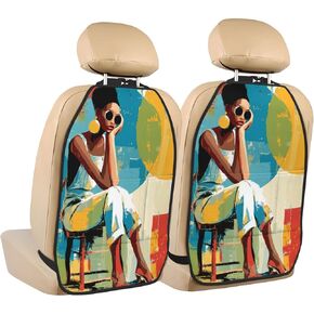 Woman Wearing Sunglasses Sitting Car Seat Back Kick Protectors,2 Pack Kick Mats with Storage Pockets for Vehicles to Protect from Dirt Mud Scratches