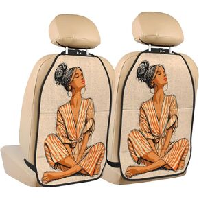Woman in Huge Striped Cream Dress Car Seat Back Kick Protectors,2 Pack Kick Mats with Storage Pockets for Vehicles to Protect from Dirt Mud Scratches