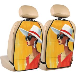 Vintage Black Woman in Sunglasses Car Seat Back Kick Protectors,2 Pack Kick Mats with Storage Pockets for Vehicles to Protect from Dirt Mud Scratches