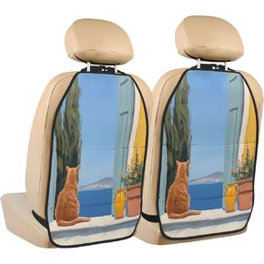Cat Sitting On A Greek Terrace Car Seat Back Kick Protectors,2 Pack Kick Mats with Storage Pockets for Vehicles to Protect from Dirt Mud Scratches
