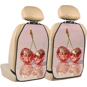 Two Cherries Disco Balls Car Seat Back Kick Protectors,2 Pack Kick Mats with Storage Pockets for Vehicles to Protect from Dirt Mud Scratches