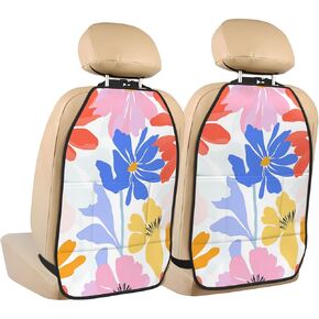 Pastel Flowers Car Seat Back Kick Protectors,2 Pack Kick Mats with Storage Pockets for Vehicles to Protect from Dirt Mud Scratches