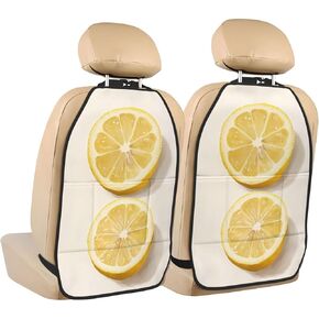 Lemon Slices Car Seat Back Kick Protectors,2 Pack Kick Mats with Storage Pockets for Vehicles to Protect from Dirt Mud Scratches