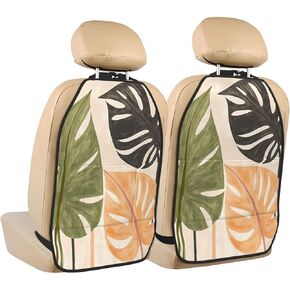 Botanical Print Boho Car Seat Back Kick Protectors,2 Pack Kick Mats with Storage Pockets for Vehicles to Protect from Dirt Mud Scratches