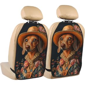 Funny Dog Car Seat Back Kick Protectors,2 Pack Kick Mats with Storage Pockets for Vehicles to Protect from Dirt Mud Scratches