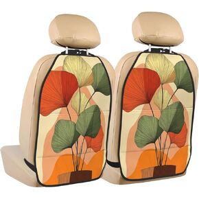 Minimal Layered Tropical Foliage Car Seat Back Kick Protectors,2 Pack Kick Mats with Storage Pockets for Vehicles to Protect from Dirt Mud Scratches