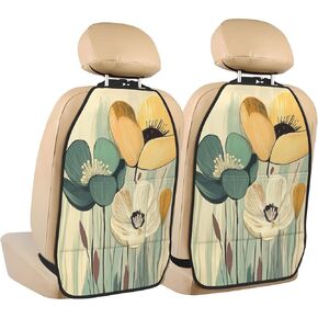 Botanical Soft Light Pastels Flower Car Seat Back Kick Protectors,2 Pack Kick Mats with Storage Pockets for Vehicles to Protect from Dirt Mud Scratches