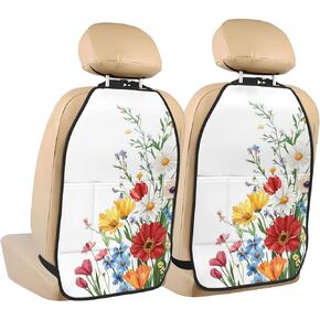 Colorful Bouquet of Wildflowers Car Seat Back Kick Protectors,2 Pack Kick Mats with Storage Pockets for Vehicles to Protect from Dirt Mud Scratches