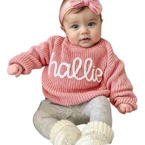 Personalized Baby Sweater, Customized Baby Knit Sweater with Hand-Embroidered Name and Monogram, Custom Name Baby Boy Baby Girl Toddler Gift for Birthday, Baby Shower Multi