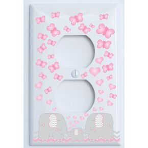 Pink Elephant Light Switch Plate Covers Mom Dad and Baby Jungle Safari Nursery Decor Chevrons Hearts Butterflies